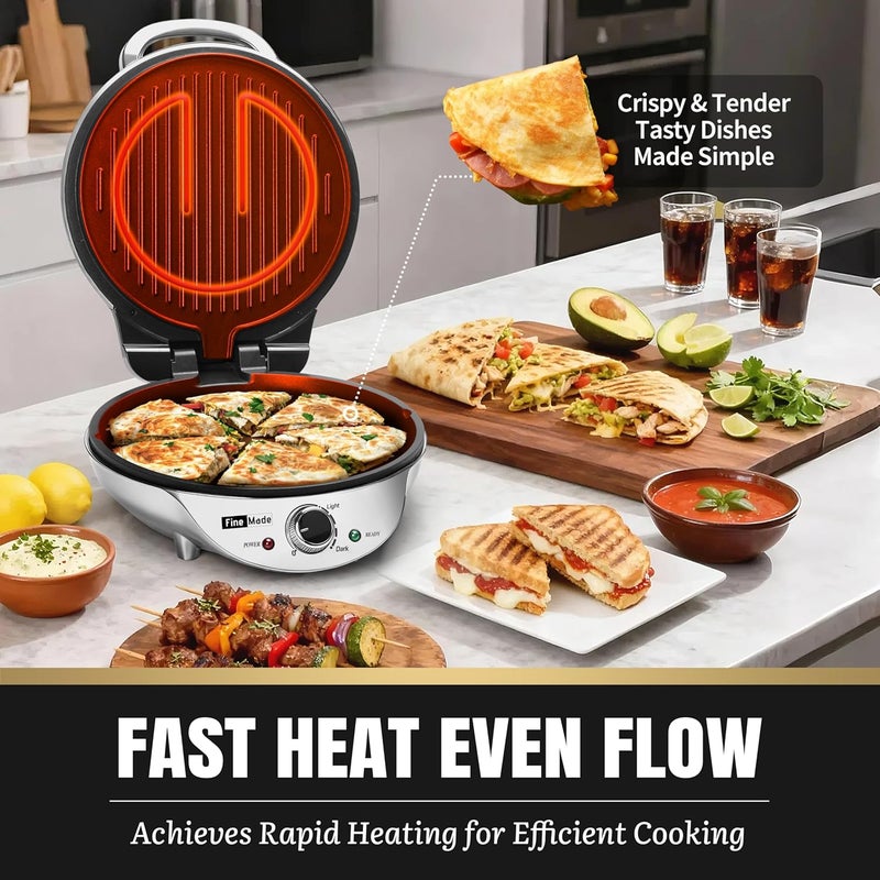 FineMade Electric Griddle Nonstick, Multi-Funtional Quesadilla Maker 10 Inch, Electric Grill Indoor, Pancake Griddle & Pan, Smokeless Indoor Grill, Non-stick Surface, Silver - Image 3